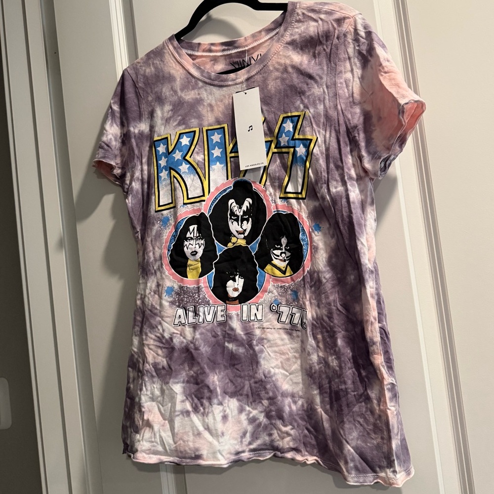 NWT Torrid Plus Size 00 Vinyl Icons Purple Tie-Dye KISS Women's Tee Gene Simmons